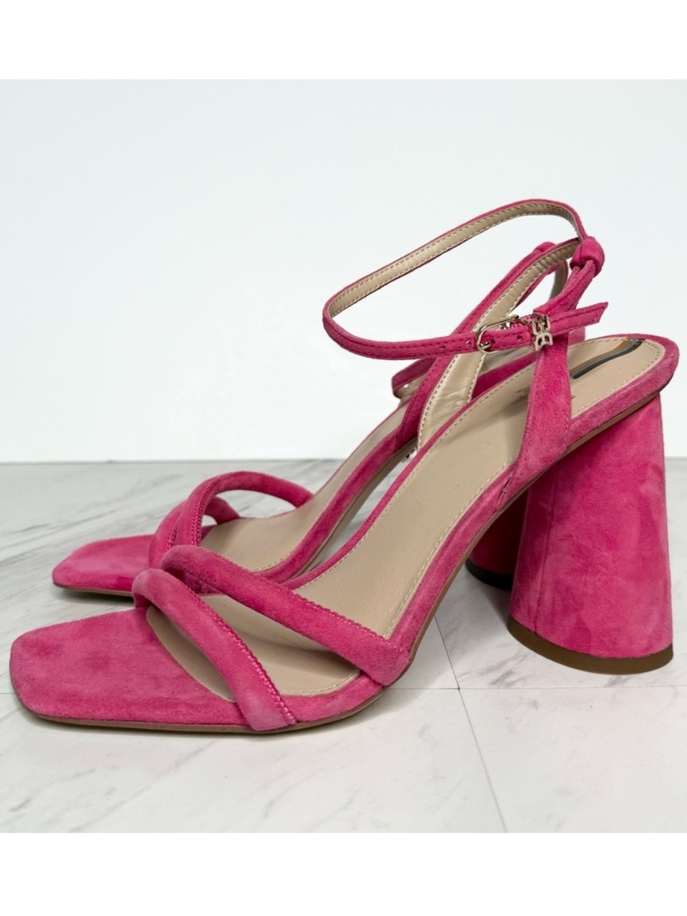 Sam Edelman Kia Pink Suede Block Heel Sandal 8 1/2 M